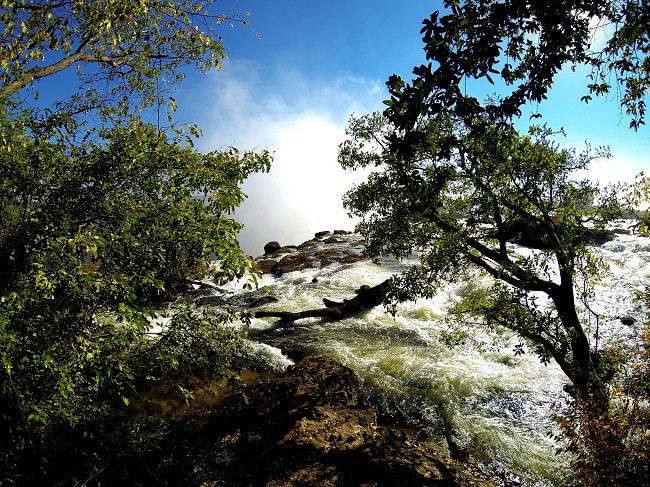 the water goes down and then up again